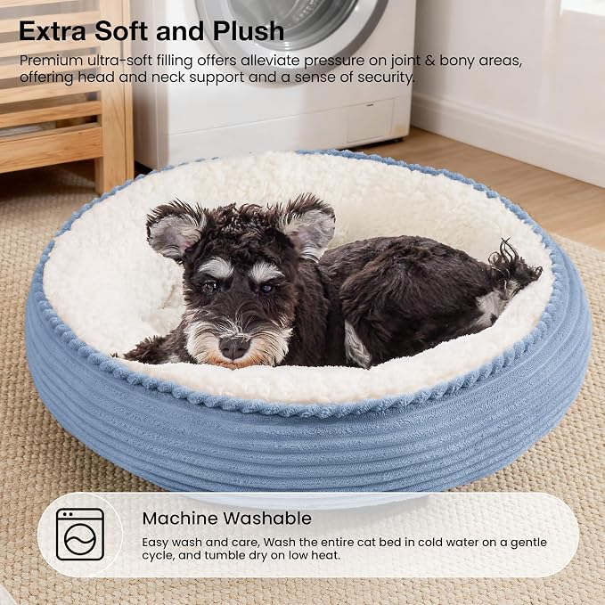 Love's cabin Round Donut Cat and Dog Cushion Bed, 24in Pet Bed for Small or Medium Dogs, Anti-Slip & Water-Resistant Bottom, Soft Durable Fabric Pet Beds, Washable Calming Cat Bed Sky Blue