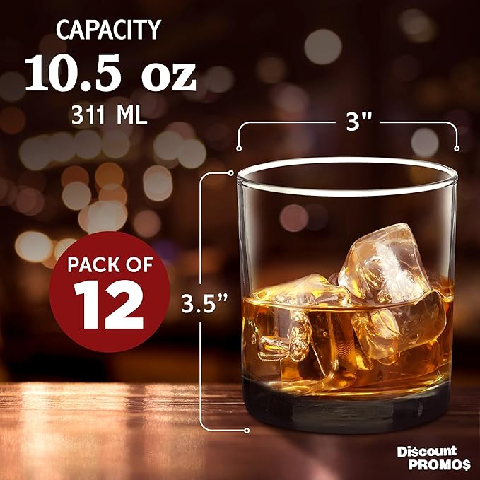 DISCOUNT PROMOS Lexington Rocks Whiskey Glass 10.5 oz, Set of 12, Bulk Pack - Perfect for Scotch, Bourbon, Whiskey, Cocktail - Black