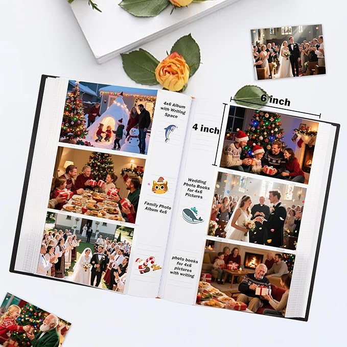 Ruibytree Photo Album 4x6 450 Photos with Writing Space,PU Leather Cover with Front Window Picture Album,4 x 6 Photo Book for Wedding Kids Travel Family Baby Vacation Couple (Black)