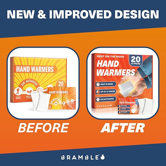 Bramble - Hand Warmers Disposable – Air-Activated Pocket Warmers for Hiking, Skiing, Camping, and Outdoor Activities – Provides Up to 10 Hours of Heat