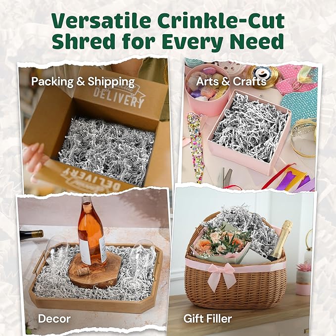 1LB USA Made White Crinkle Paper Filler | Great Shredded Paper For Gift Baskets, Shipping Packages, Gift Box, Basket Filler, Birthdays, Weddings, Anniversaries | White Crinkle