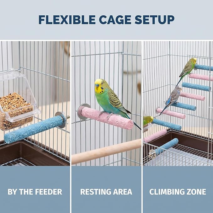 2 Pcs Bird Perch Stand Toy,Random Bird Perch Stand Toy Wood Parrot Grinding Claw Sticks Sanded Cage Toy for Parakeets Finches Parakeet Toys, Sanded Surface Cage Accessories for Parakeets Finches