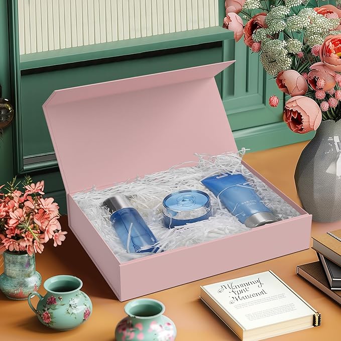 MOZRRO 5 Pack Gift Boxes with Lids, 11 x 8.2 x 2.3 Inches Packing Box for Presents Ribbon Magnetic Closure, Luxury Wrapping Gift Boxes for Weddings, Birthdays, Chrismas, Halloween, Pink
