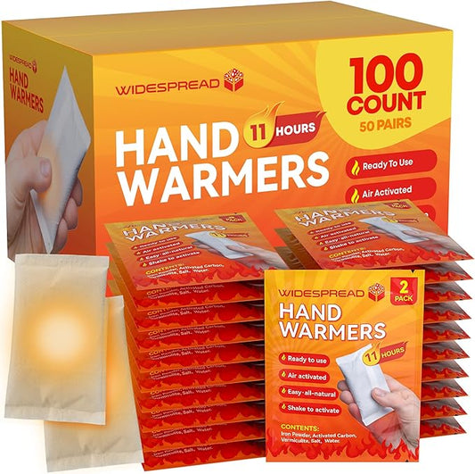Hand Warmers Disposable 50 Pairs (100 Warmers) 11+ Hour Air-Activated Hot Hands Hand Warmers Bulk Pack - TSA Approved Pocket & Glove Warmers