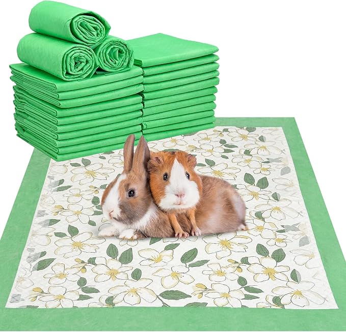 Fhiny 20 PCS Disposable Guinea Pig Pee Pads, 24'' x 36'' Super Absorbent Rabbit Cage Liner Odor Control Small Pet Cage Training Pads for Rabbit Bunny Ferret Cat Puppy and Other Small Animals