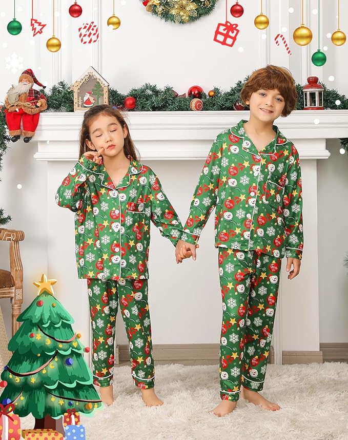 ANGELGGH Family Christmas PJs Matching Sets 2 Pcs Festival Party Pajamas Holiday Warm Sleepwear Couples Button Loungewear