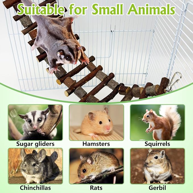 BNOSDM Sugar Glide Cage Accessories 6 Packs Wood Sugar Glider Toys Hanging Cage Ladder Sugar Glider Perch Stand Climbing Platform for Hamster Squirrel