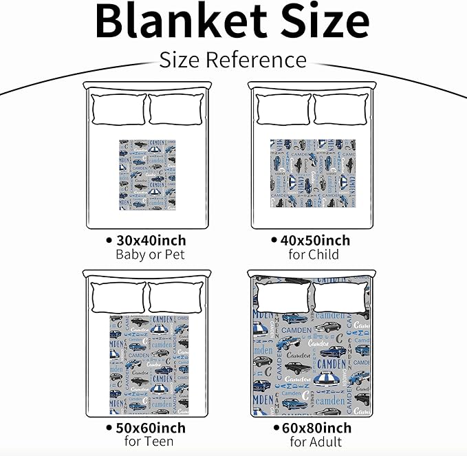 Personalized Car Blanket with Name for Boys, Custom for Kids, Soft Flannel Toddler Customized Gift for Birthday Christmas Baby Shower Newborn 30'' X 40'', 2-car Gray, 30''x40'' for baby