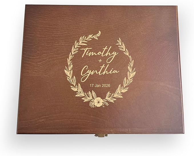 Personalized Wooden Wedding Memory Box – Custom Engraved Keepsake Box for Photos, Cards & Gifts – Time Capsule Gift for Couple, Engagement – Custom Photo Box
