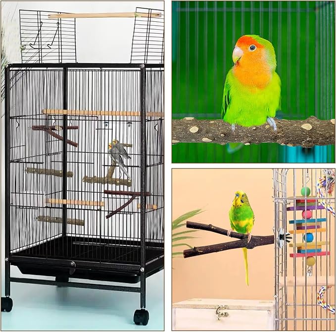 BNOSDM 5PCS Bird Perches Stand with Mirror Parrot Wood Stick Perches | Natural Forked Perch Branch Parakeet Toy Set Bird Cage Accessories for Budgie Cockatiel Conure Finch Lovebird