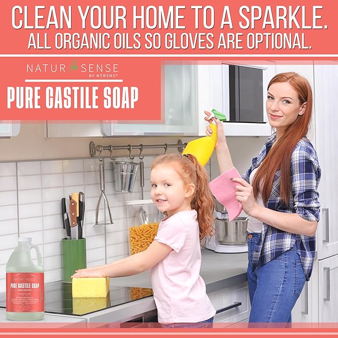 NaturSense Pure Castile Soap. Unscented, made with 100% Certified Organic Oils, Gentle Personal & Baby Wash, Safe & Effective Household Cleaning 64 Fl Oz/Half-Gallon (Pack of 1)