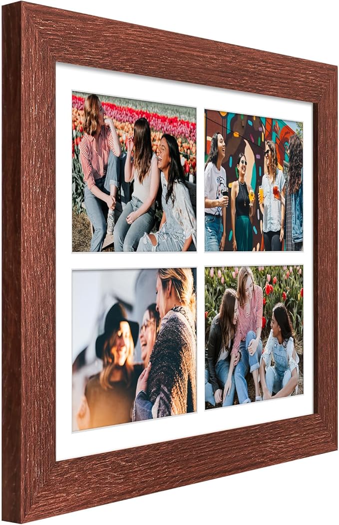 11x15 Picture Frame Display 4 opening 5x7 Picture Frame Collage,Multi Photo Frame with Mat,Plexiglass,Horizontal and Vertical Formats for Wall Decor,Walnut Wood Grain