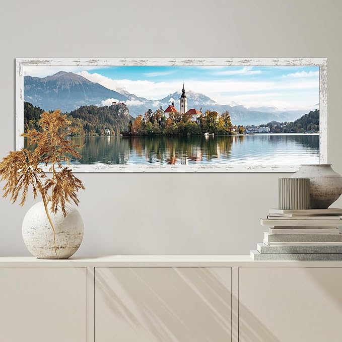 13x39 Puzzle Frame 2 Packs, Real Glass and Distressed White Wood Frame, Display Panoramic 13 x 39 Picture Frames - Horizontal or Vertical Wall Mounting