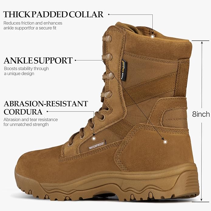 FREE SOLDIER Men's Work Tactical Boots 8 Inches Lightweight Combat Boots Durable Suede Leather Military Boot Desert Boot