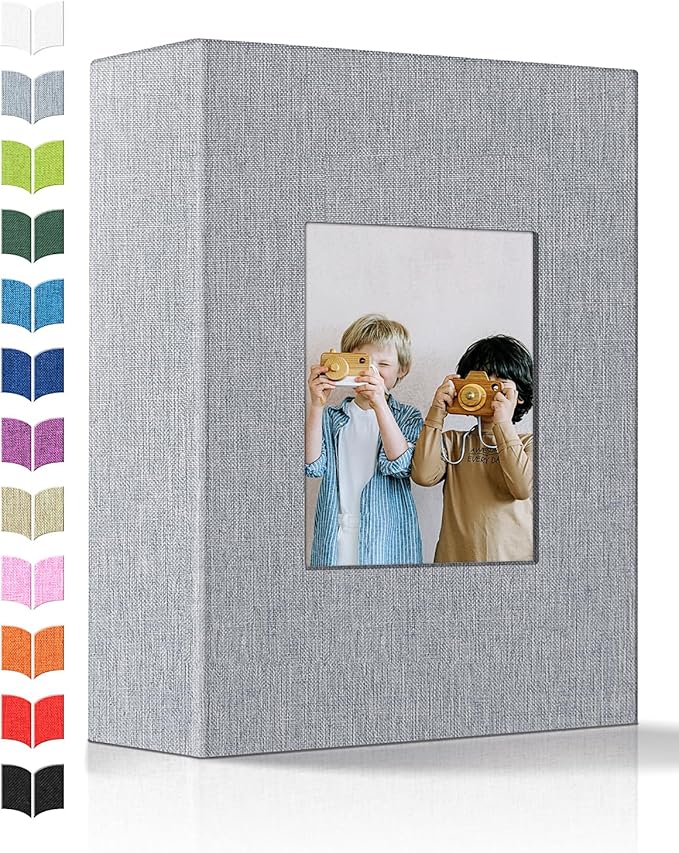 Photo Album 4x6 with 100 Pockets,Slip-in Picture Albums,Linen Cover Memory Book with Front Window,White Page Vertical Photo Book for Wedding,Family,Anniversare,Baby,Vacation