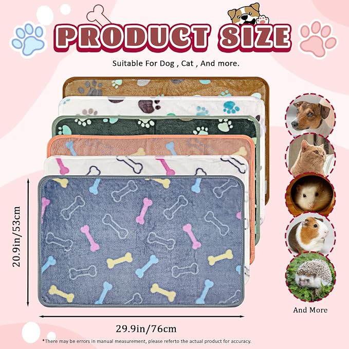 YedsIntu 6 Pcs Washable Guinea Pig Blankets Absorbent Small Animal Fleece Bedding Cage Liners Reusable Pet Pee Pad Sleep Mat Pad Cover for Hamster Ferret Rabbit Chinchilla Hedgehog (Grey, 20" x 30")