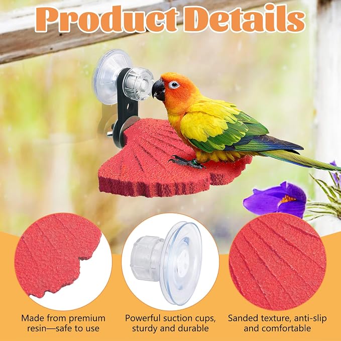 3PCS Bird Perch Bird Beak Grinding Stone with Suction Cups for Small Birds Foot Claws Trimmer Bird Stand Platform Parakeet Cage Perch Parrot Cage Accessories for Indoor Window Viewing (Pink)