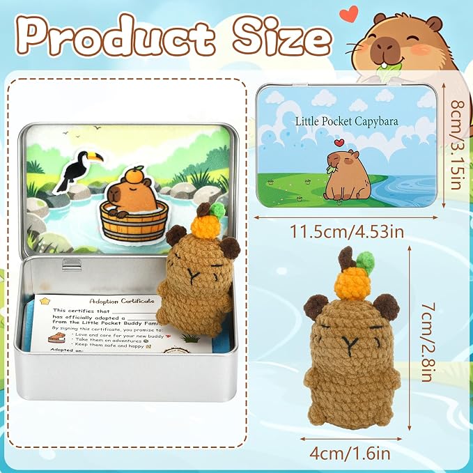 Little Pocket Capybara Mini Capybara Tin Desk Decor Back to School | Cute mini capybara in a pocket tin, a desk gift and collectible for coworkers, friends and capybara lovers.