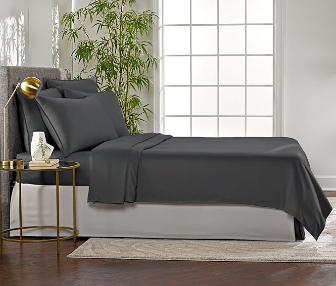 Twin Sheets by Pure Bamboo, Genuine 100% Organic Viscose Derived from Bamboo Bed Sheet Set, Luxuriously Soft & Cooling, Double Stitching, Lifetime Quality Promise (Twin, Charcoal)