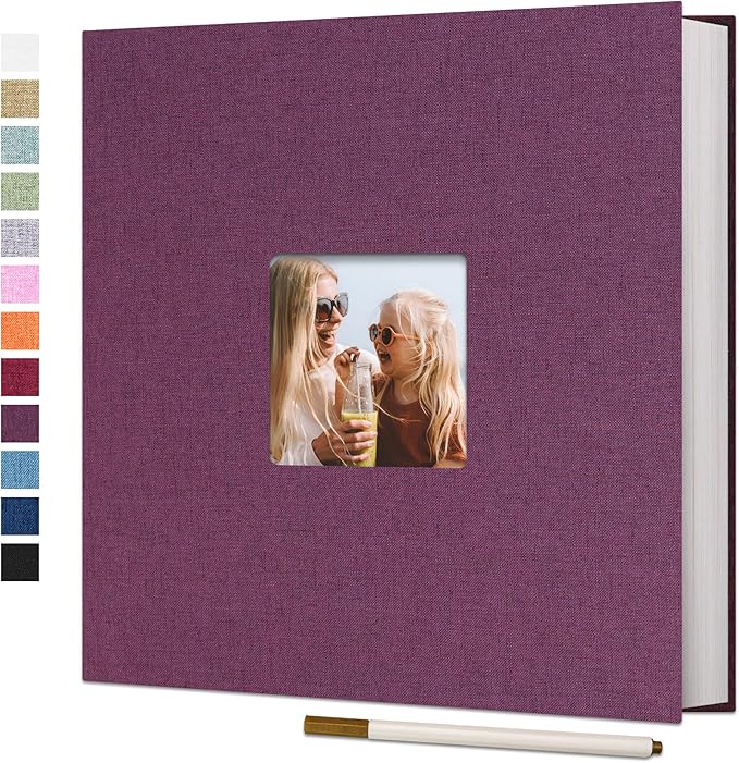 Vienrose Large Photo Album Self Adhesive for 4x6 8x10 Pictures Linen Scrapbook Album DIY 60 Blank Pages with A Metallic Pen