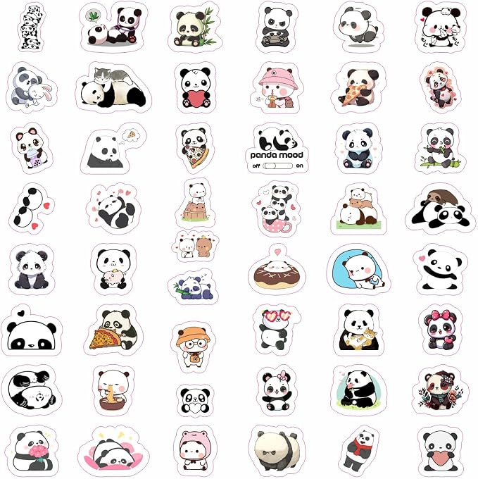 100Pcs Panda Stickers for Water Bottle and Laptop - Panda Party Supplies & Decorations, Waterproof Vinyl Decals, Cute Animal and Bear Stickers, Gifts for Women & Men