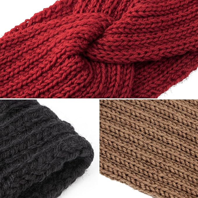 DRESHOW Winter Knit Chunky Headbands for Women Crochet Turban Knitted Ear Warmer Fashion Head Wrap 6 Pack