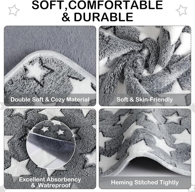 Tudomro 8 Pcs Guinea Pig Fleece Cage Liners, Grey Star, 12 x 12 Inch | Washable Reusable Small Animal Bedding, Absorbent Blankets for Ferret Chinchilla, Soft Fleece Mat Pads Protect Furniture