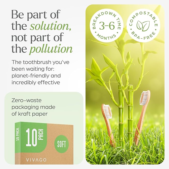 Bamboo Toothbrushes Bulk Soft Bristles (50 Pack) - Eco-Friendly, Natural Wooden Toothbrush