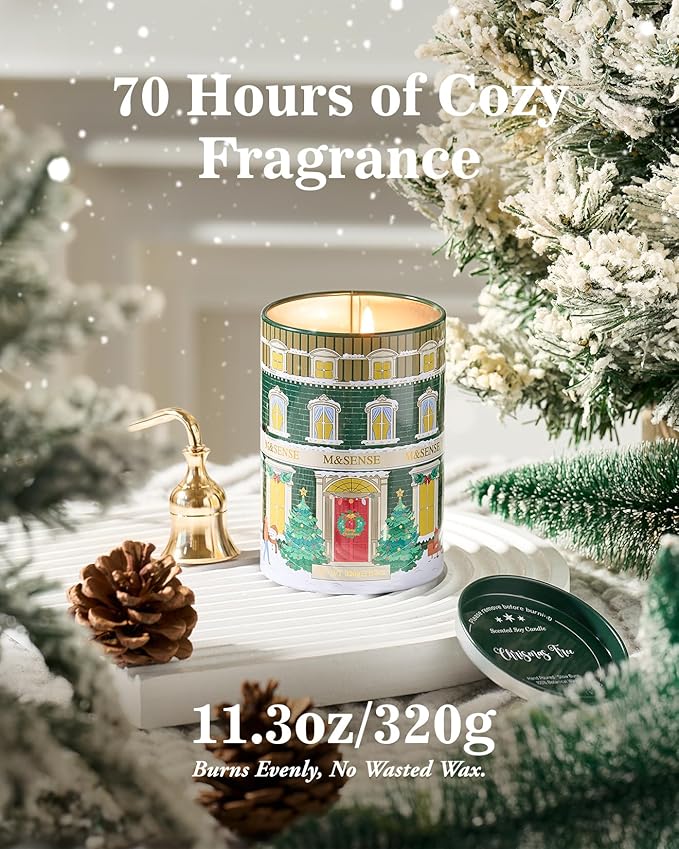 M&SENSE Christmas Tree Candles Pine Scented, Soy Wax 11.3oz 70 Hour Clean Burn Holiday Candles for Home, Winter Relaxing Aromatherapy Candle Gifts for Thanksgiving, Housewarming