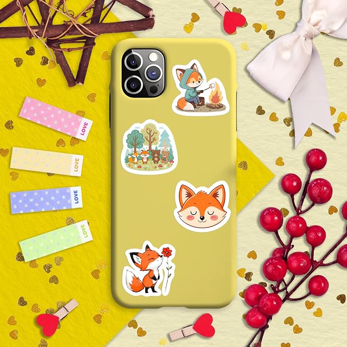 100Pcs Cute Fox Stickers for Water Bottle, Small - Fox Party Supplies & Decorations - Gift for Women & Men