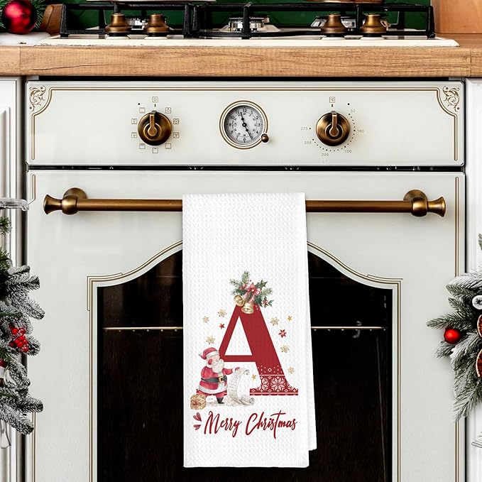 Christmas Initial Letter A Kitchen Towels Personalized Gifts Dish Towels Hand Towels for Kitchen Decorations, Christmas Birthday Gifts for Women, 24x16 Inch