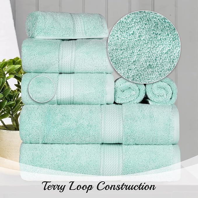 BLUENILEMILLS Madison Egyptian Cotton Towels, Towel Set for Bathroom, Shower, Hotel, Plush, 900 GSM, Highly Absorbent and Ultra-Soft Towels, Bath Essentials, 8 Piece Assorted Towel Set, Sea Foam