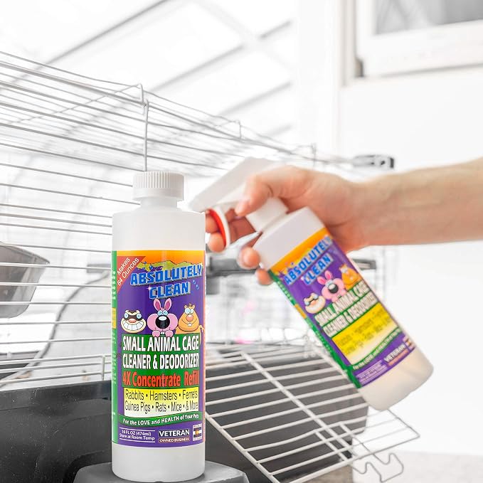 Absolutely Clean Amazing Small Animal Cage Cleaner - Just Spray/Wipe - Easily Removes Messes & Odors - Hamsters, Mice, Rats, Guinea Pigs, Ferrets - USA Made (16 oz Concentrate)
