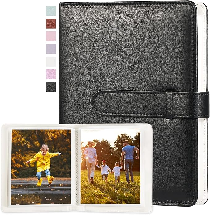 Lifting Photo Album 4x6 with 68 Pockets，Premium Vegan Leather Cover Small Photo Album Book，Mini Picture Album for Family Birthday Anniversary Baby Vacations (Black)