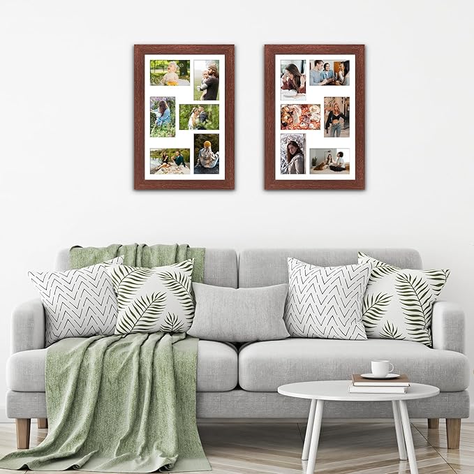 11x17 Picture Frame Display 6 picture frame collage 4x6,Multi Photo Frame with Mat,Plexiglass,Wall Mount Decor,Walnut Wood Grain