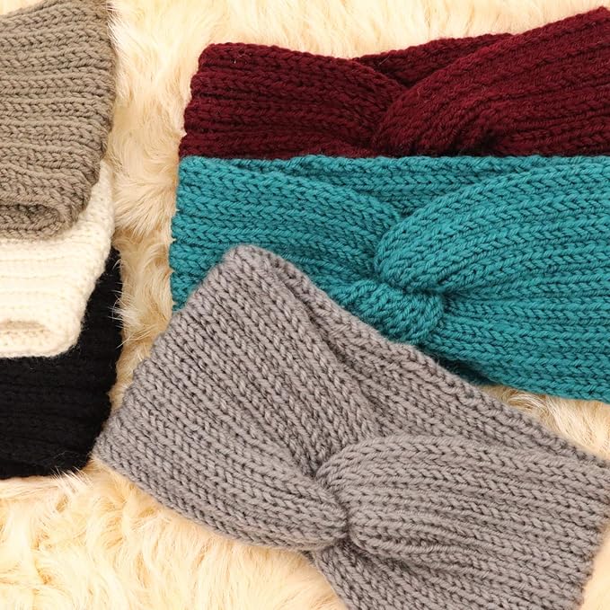 DRESHOW Winter Knit Chunky Headbands for Women Crochet Turban Knitted Ear Warmer Fashion Head Wrap 6 Pack