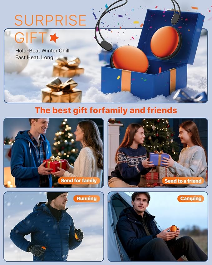 Pocket Size Hand Warmers Rechargeable 2 Pack,20Hrs Long Safe Heat,0.5S Instant Heating,Ultra Thin Electric Hand Warmers,5 Levels Heating Fits in Gloves, Hunting Camping Hiking Essentials