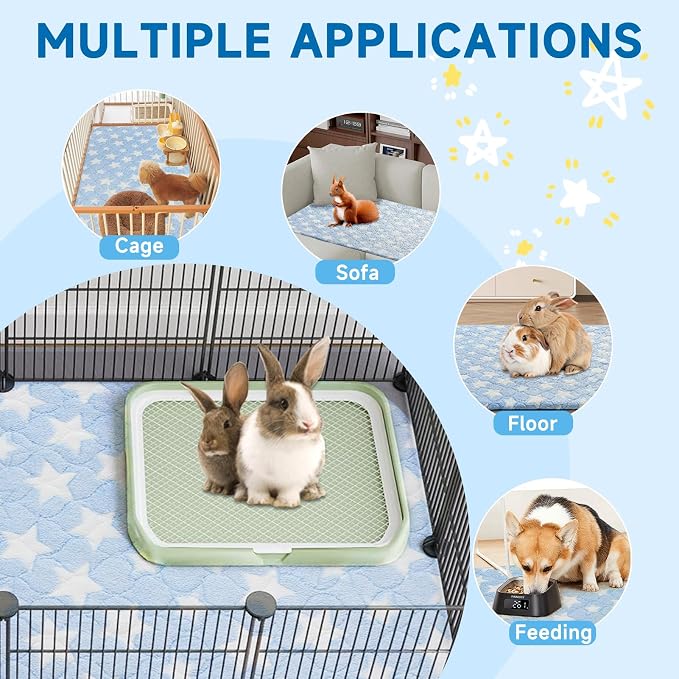Homimp 2 Pack Guinea Pig Bed, Waterproof Reusable Small Animal Bed,Super Absorbent Pee Pad Mat for Rabbit Bunny Hamster Rat Hedgehog Chinchilla,Washable Fleece Cage Liners, Blue 24"x47"