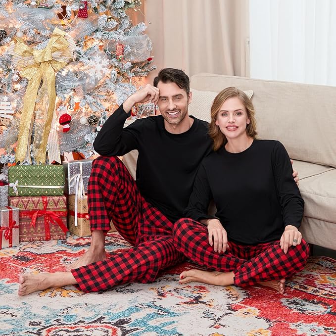 Christmas Family Pajamas Set Matching Holiday Plaid Sleepwear Set Reindeer/Tree Print Loungewear for Xmas Eve