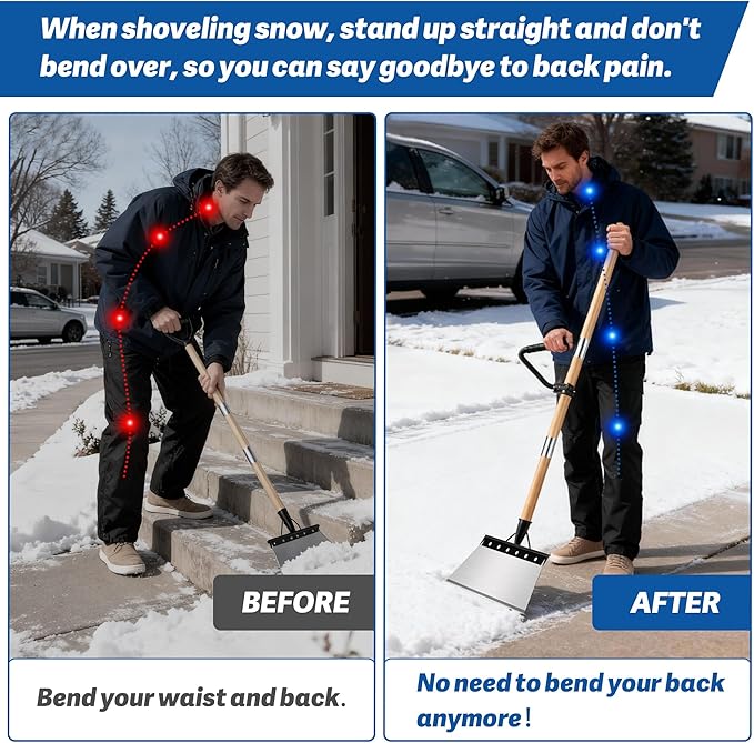 Iron Weeding Rake with 47.24" Long Handle, 9.25" Widened Garden Flat Shovel Ergonomic Auxiliary Handle for Weeding, Lawn Edging, Snow Removal, Ice Scraping-Tool-Free Assembly&Storage