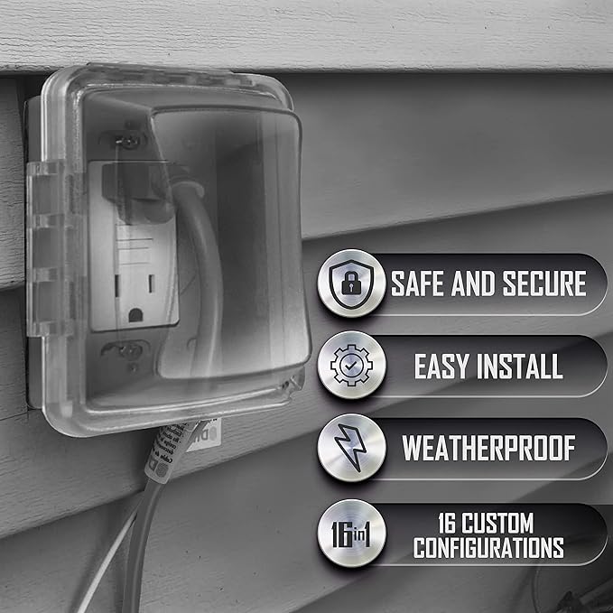 TayMac MM510C Single-Gang Horizontal/Vertical Weatherproof Receptacle Cover, 3.75 Inches Deep, Clear