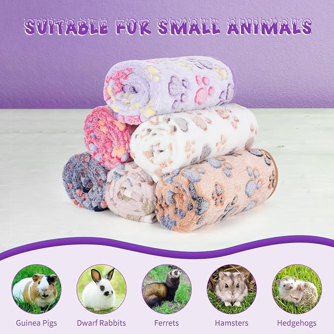 YUEPET 6 Pack Waterproof Guinea Pig Blankets, Fleece Cage Liners, M | Guinea Pig Fleece Cage Liners, Waterproof Backing, Machine Washable, Soft Fleece bunny blanket, 35 x 24 in