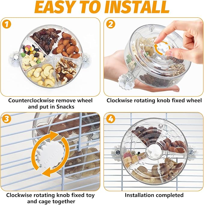 VCEPJH Rat Foraging Toy Interactive Slow Feeder with Transparent Rotating Treat Dispenser Wheel for Enrichment Activities Pet Rat Cage Accessories Ideal for Syrian Hamster Gerbil Mice (White)