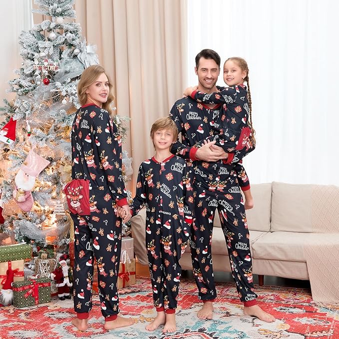 Matching Family Christmas Onesie Pajamas, Buffalo Plaid One-Piece Sleepwear Holiday Loungewear w Zipper