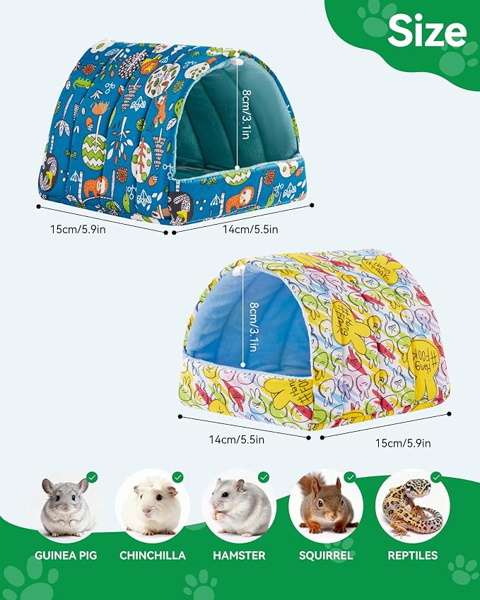 2 PCS Hamster Hideout,Washable Hamster Bed Hamster Bed Hut Hamster House, Small Animal Cage Accessories for Mouse Hedgehogs Ferrets Bearded Dragons and Rats