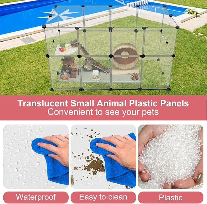 VISCOO 24 Panels Small Animals Playpen,48"x24"x28" Transparent Pet Playpen | Portable Puppy Play Pen for Indoors Outdoor Pet Fence for Guinea Pigs,Bunny,Ferrets,Hamsters,Hedgehogs/Plastic Enclosure