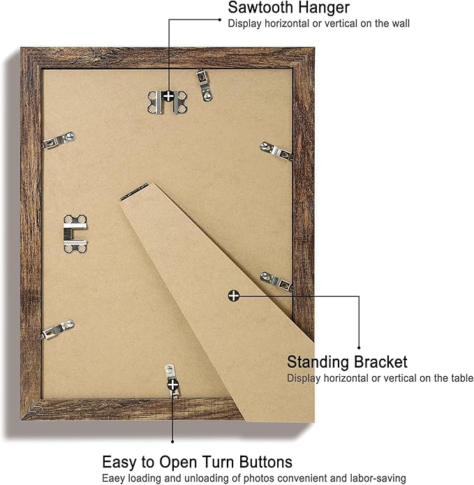 iRahmen 9x12 Picture Frame Set of 4 with Tempered Glass, Wooden Rustic Frame Display 6x8 Pictures with Mat or 9 x 12 Without Mat, Photo Frame for Wall Mount and Tabletop Display