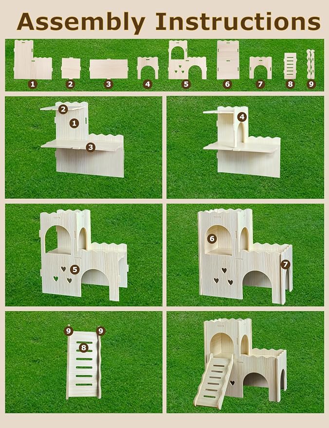 Hamster Hideout Cage Accessories - Hamster House and Habitat Wooden Hide Hut with Climbing Ladder for Syrian Dwarf Gerbils and Mouse Mice Rat Other Small Animals etc.
