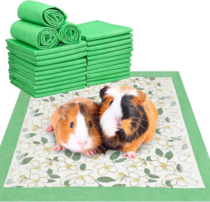 Fhiny 100 PCS Disposable Guinea Pig Pee Pads, 13'' x 18'' Super Absorbent Rabbit Cage Liner Odor Control Small Pet Cage Training Pads for Rabbit Bunny Ferret Cat Puppy and Other Small Animals