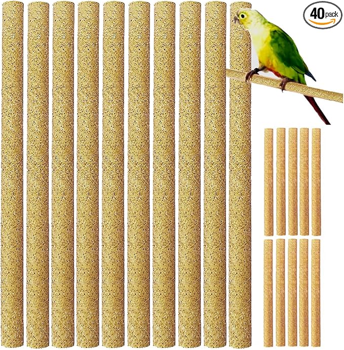 40Pcs Sand Perch Covers for Bird - Bird Perch Covers 7.5" Long x 3/8" Diameter Bird Perches for Parakeets, Lovebirds, Parrotlets, Canaries and Other Small Birds (Yellow, 40pcs 7.5" x 0.43")